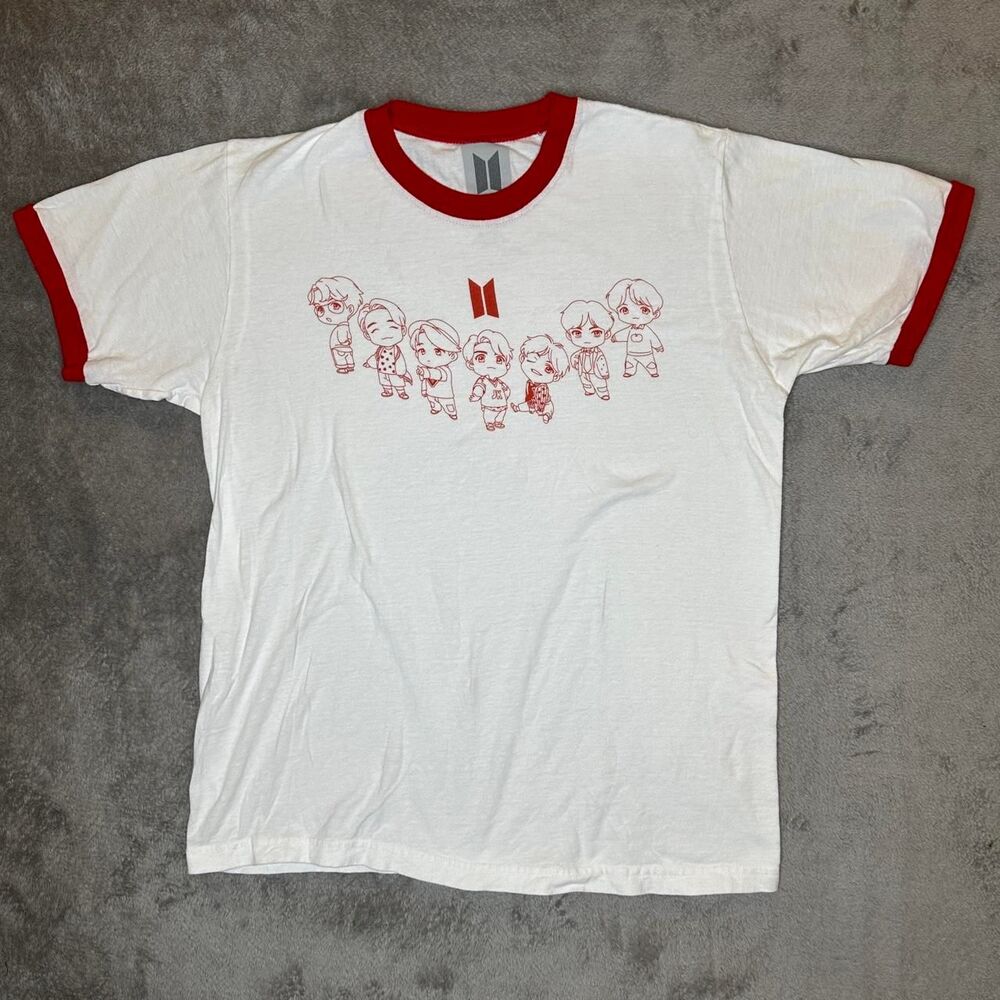 Super Cute & Chill BTS TinyTAN Chibi Ringer Shirt Size Medium Unisex